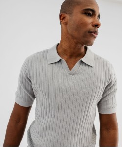 Polo en maille côtelée à encolure ouverte homme[MISSING]